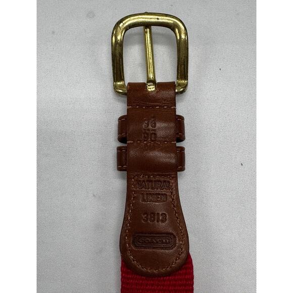 Coach Natural Linen Leather Belt Sz 38 Brick Red used 41” Long Preppy Academic - Picture 3 of 8